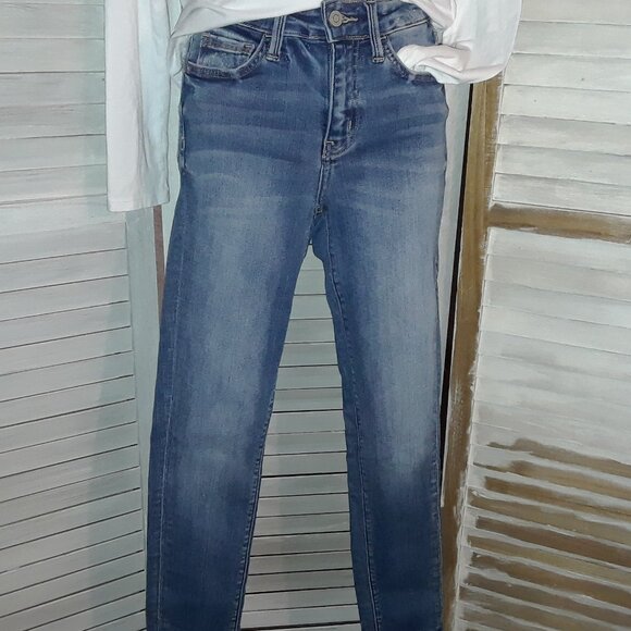 Flying Monkey Mid Rise Ankle Skinny Blue Jeans Med Wash Distressed - Picture 1 of 8